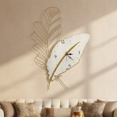 Golden Leaf Metal Wall Clock