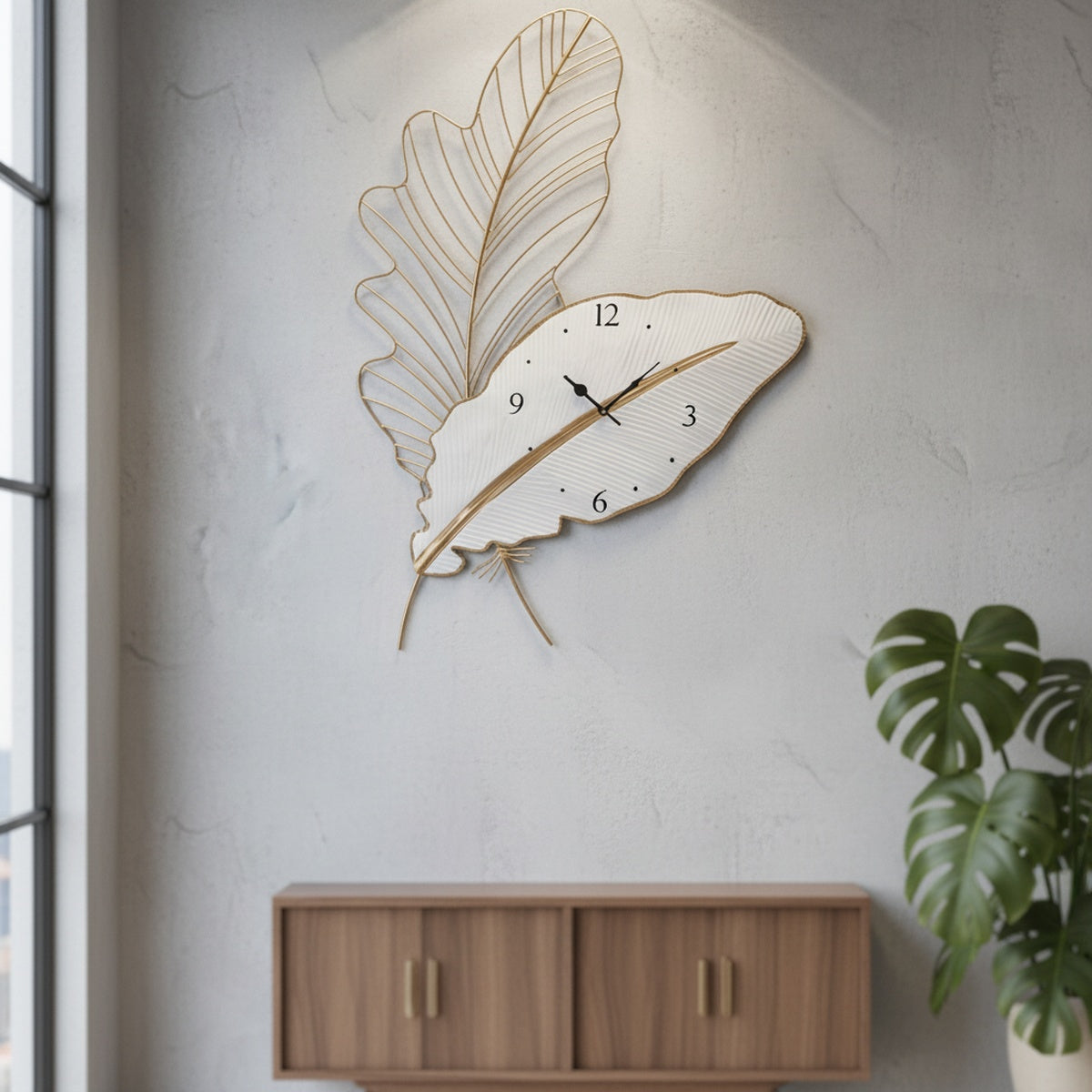 Golden Leaf Metal Wall Clock