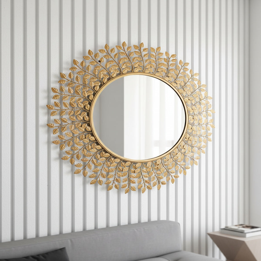 Golden Leaf Metal Wall Mirror