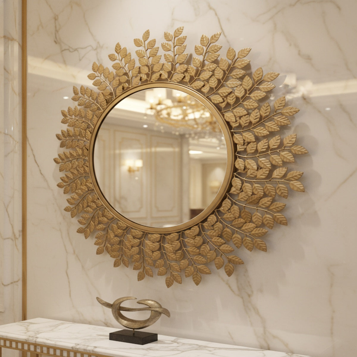 Golden Leaf Metal Wall Mirror