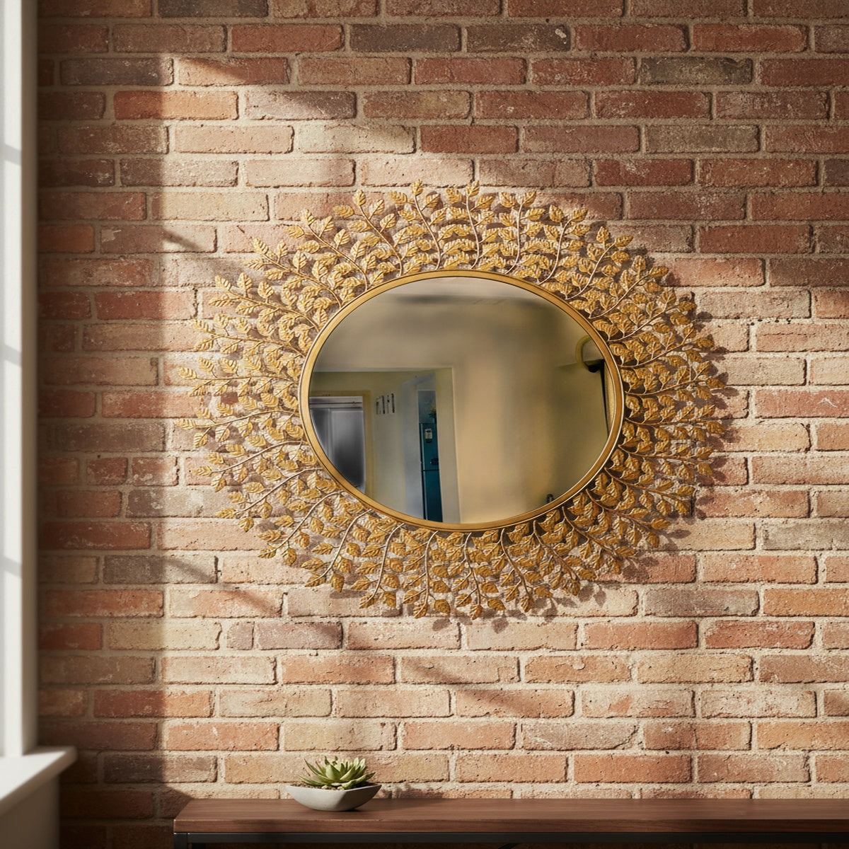 Golden Leaf Metal Wall Mirror