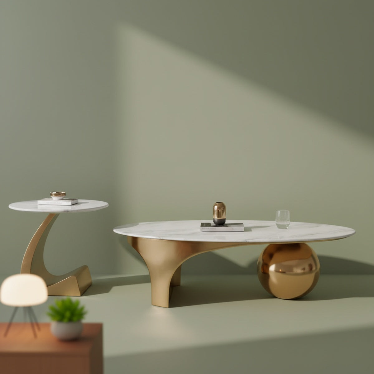 Golden Marble Centre Table Set of 2