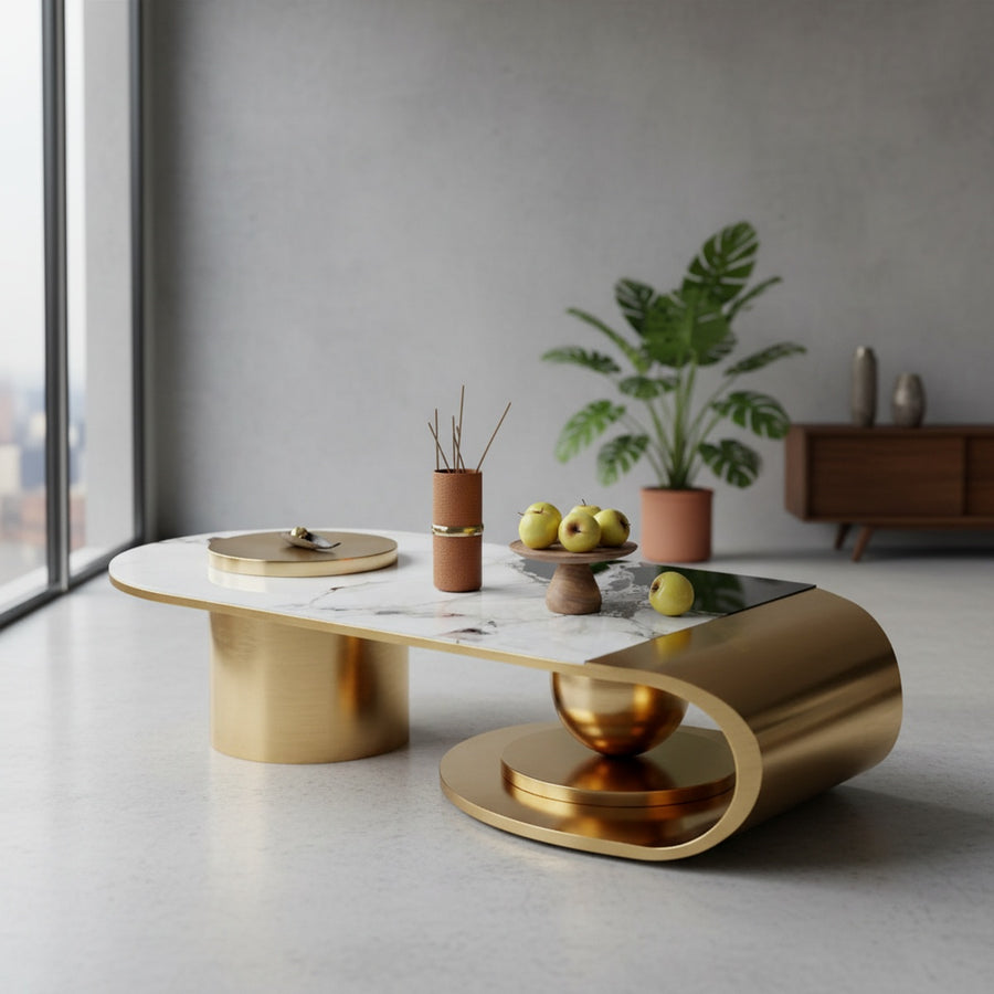 Golden C-Shape Marble Centre Table