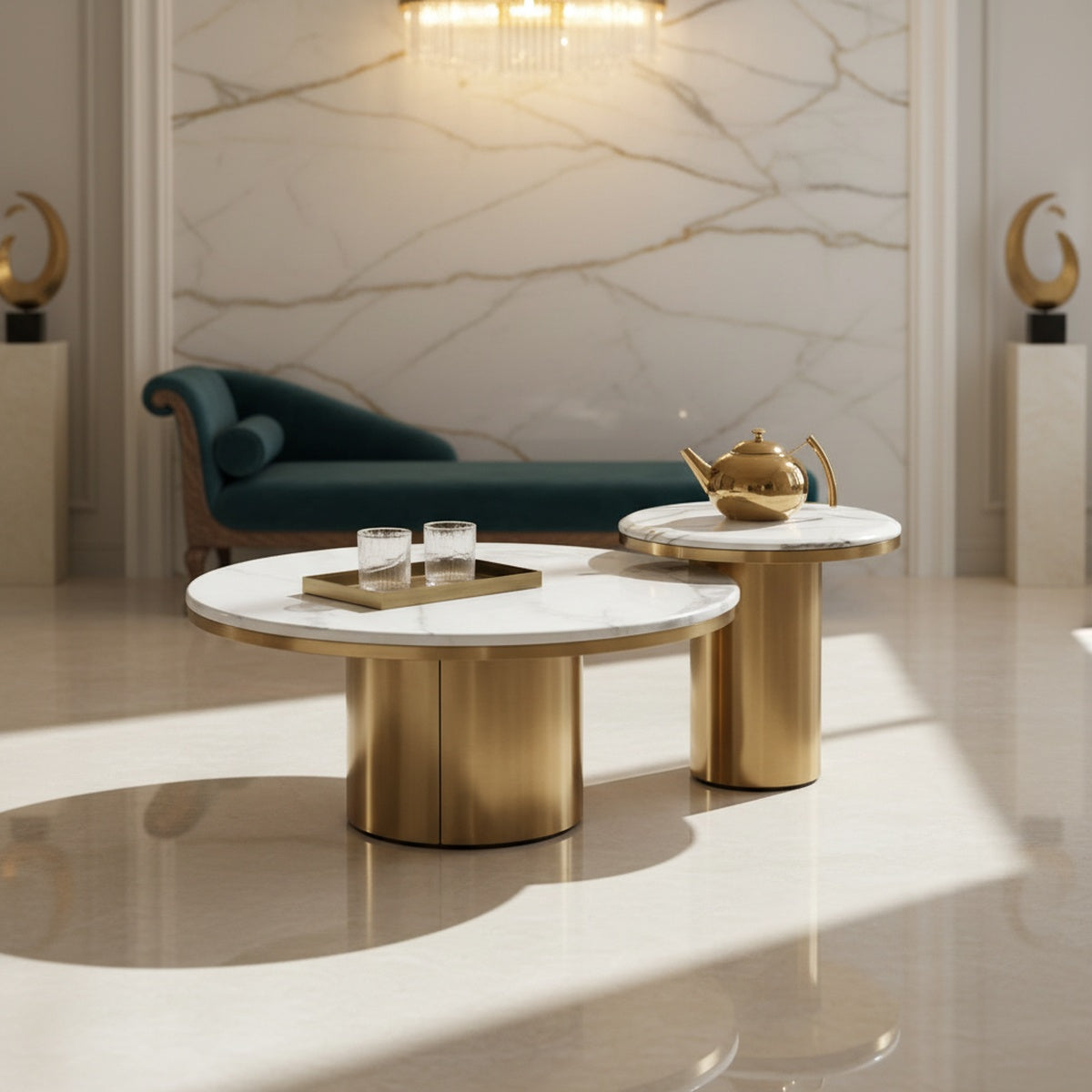 Golden Marble Round Centre Table Set of 2