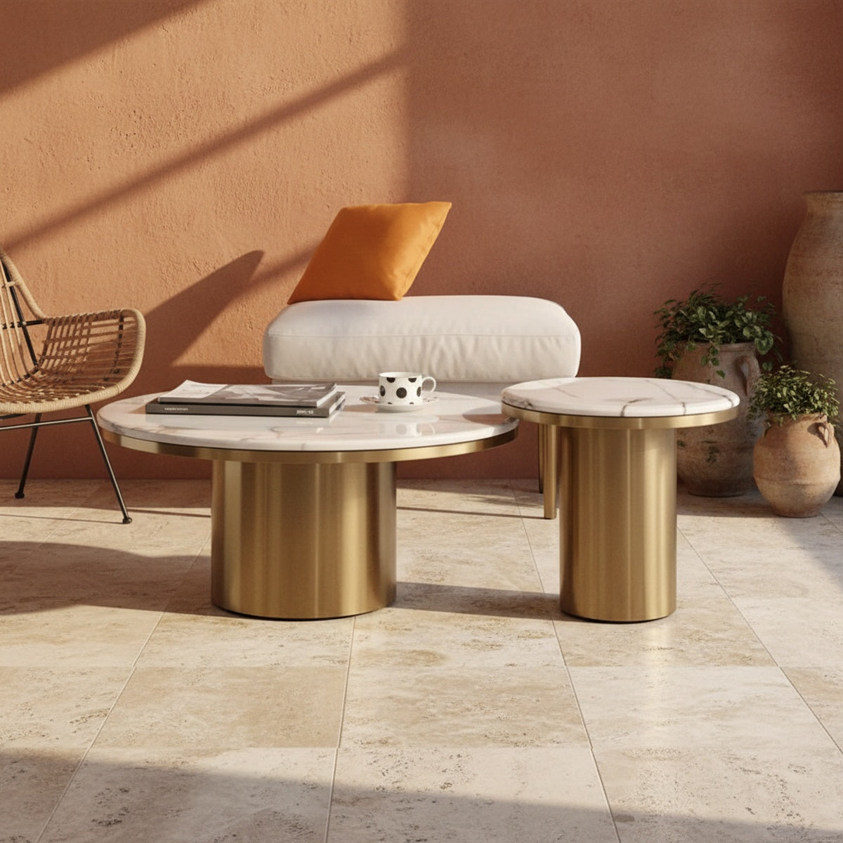 Golden Marble Round Centre Table Set of 2