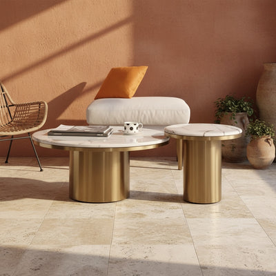 Golden Marble Round Centre Table Set of 2