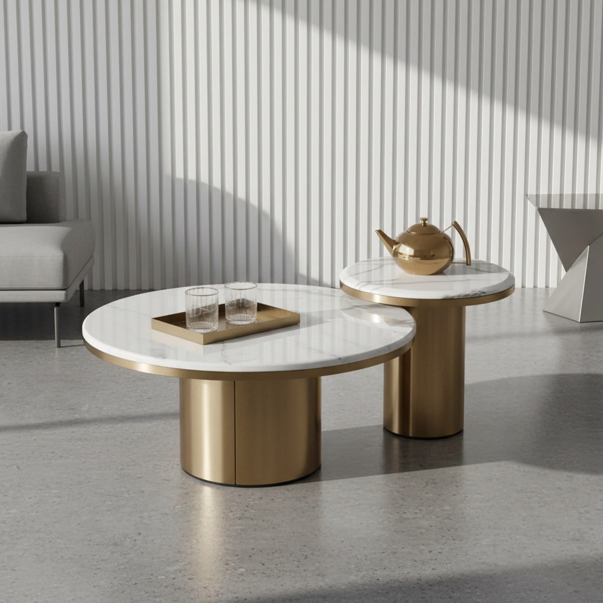 Golden Marble Round Centre Table Set of 2