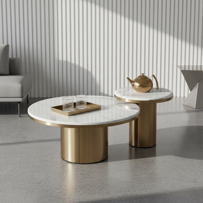 Golden Marble Round Centre Table Set of 2