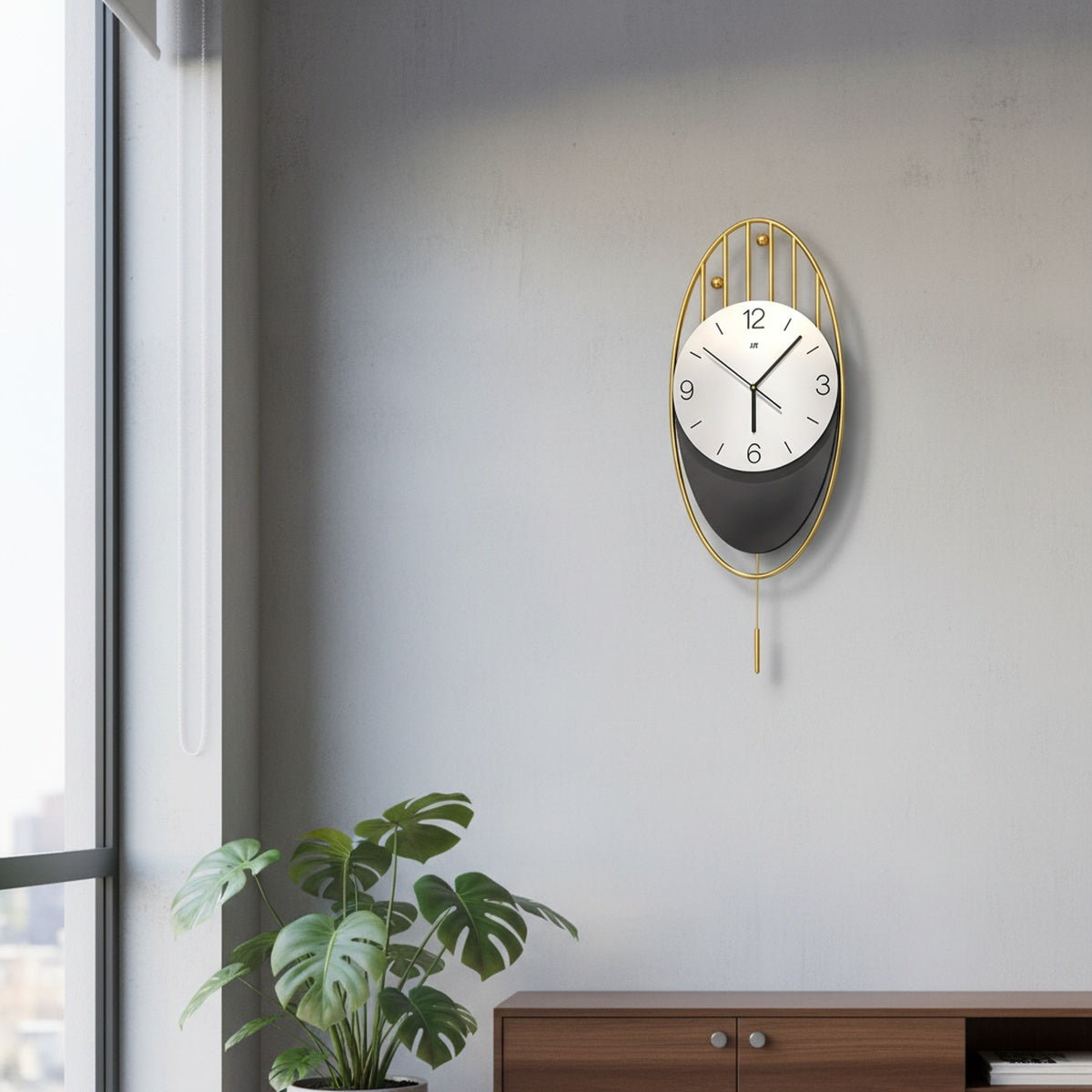 Golden Oval Metal Wall Clock