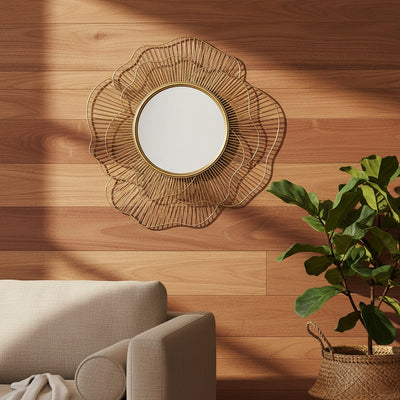 Golden Petal Metal Wall Mirror