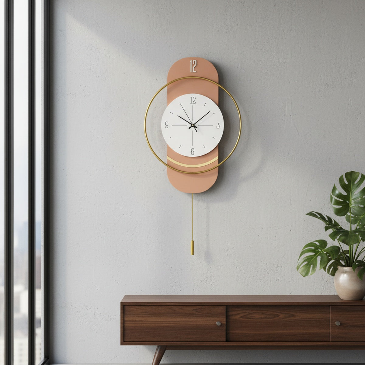 Golden Ring Peach Wall Clock