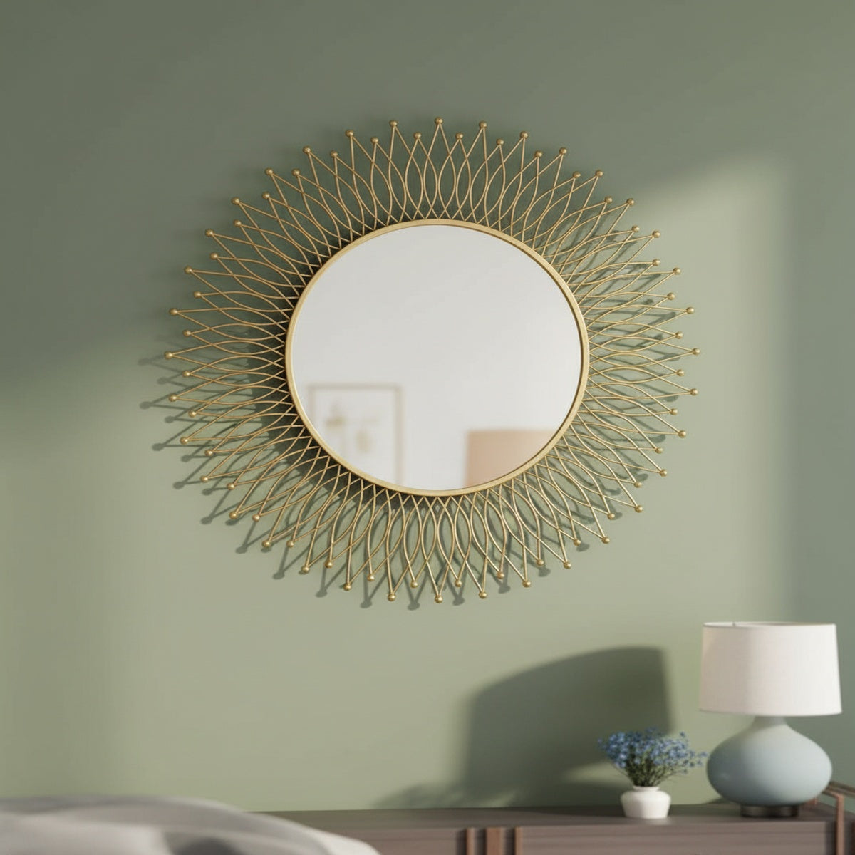 Golden Round Metal Wall Mirror