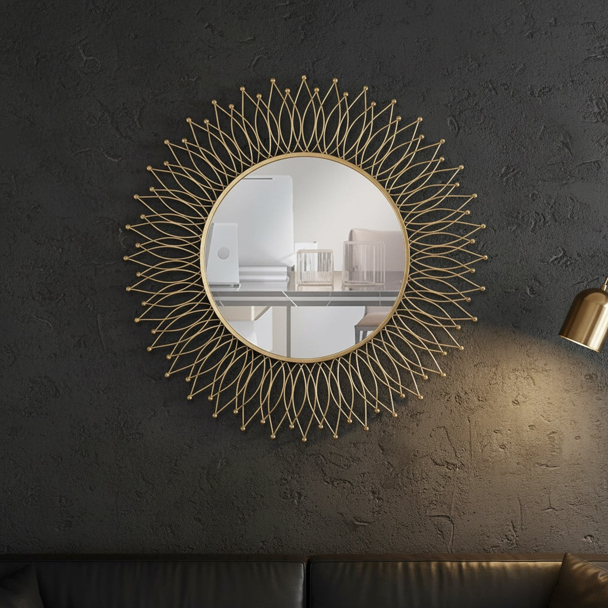 Golden Round Metal Wall Mirror