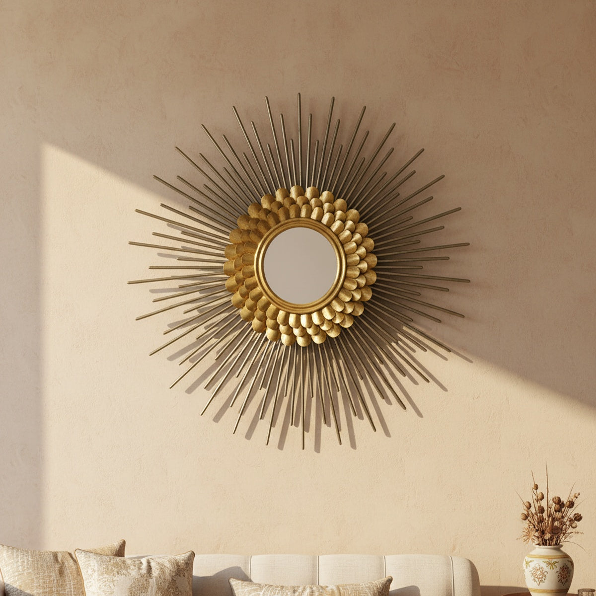 Golden Spiked Metal Wall Mirror