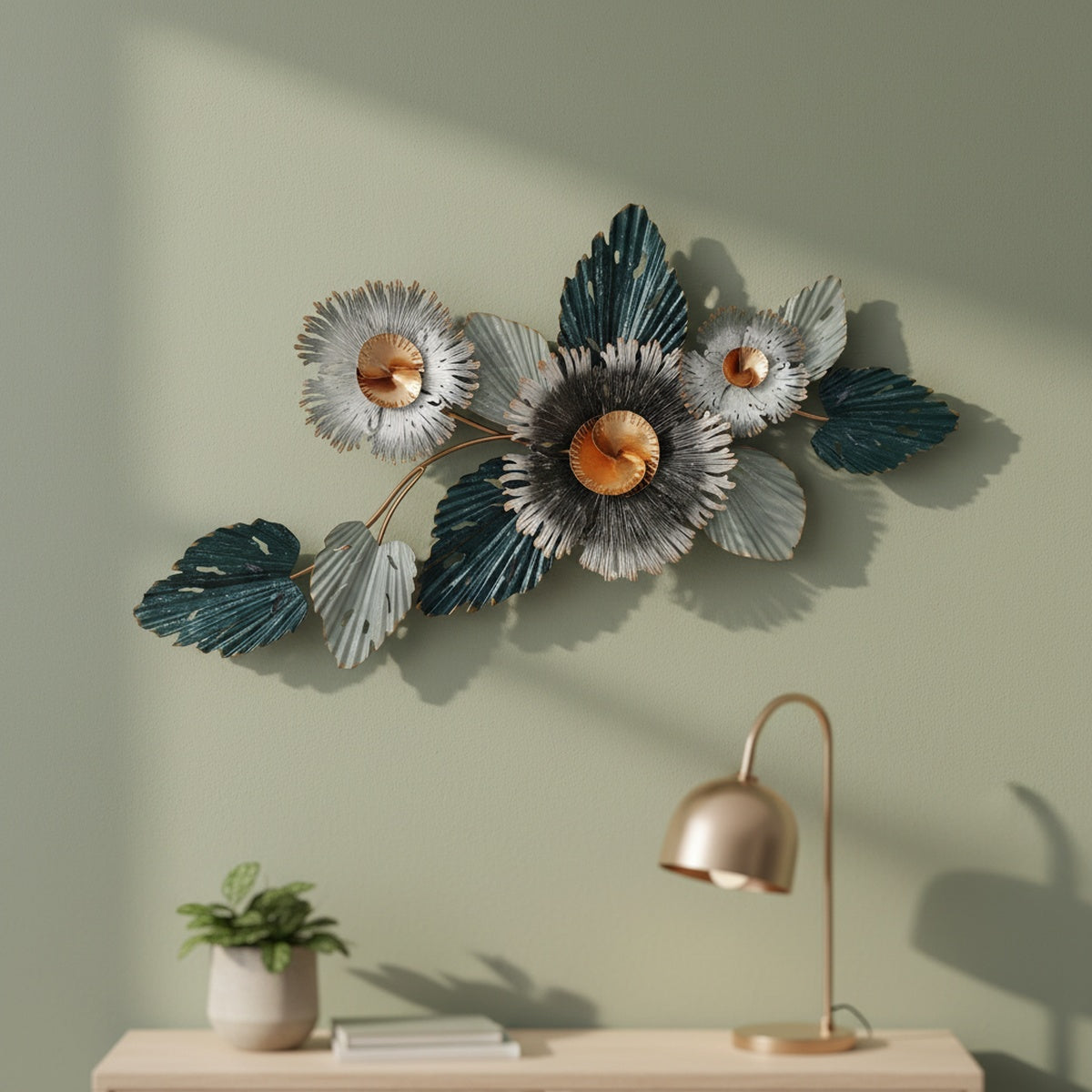Green Floral Metal Wall Art