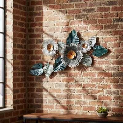 Green Floral Metal Wall Art