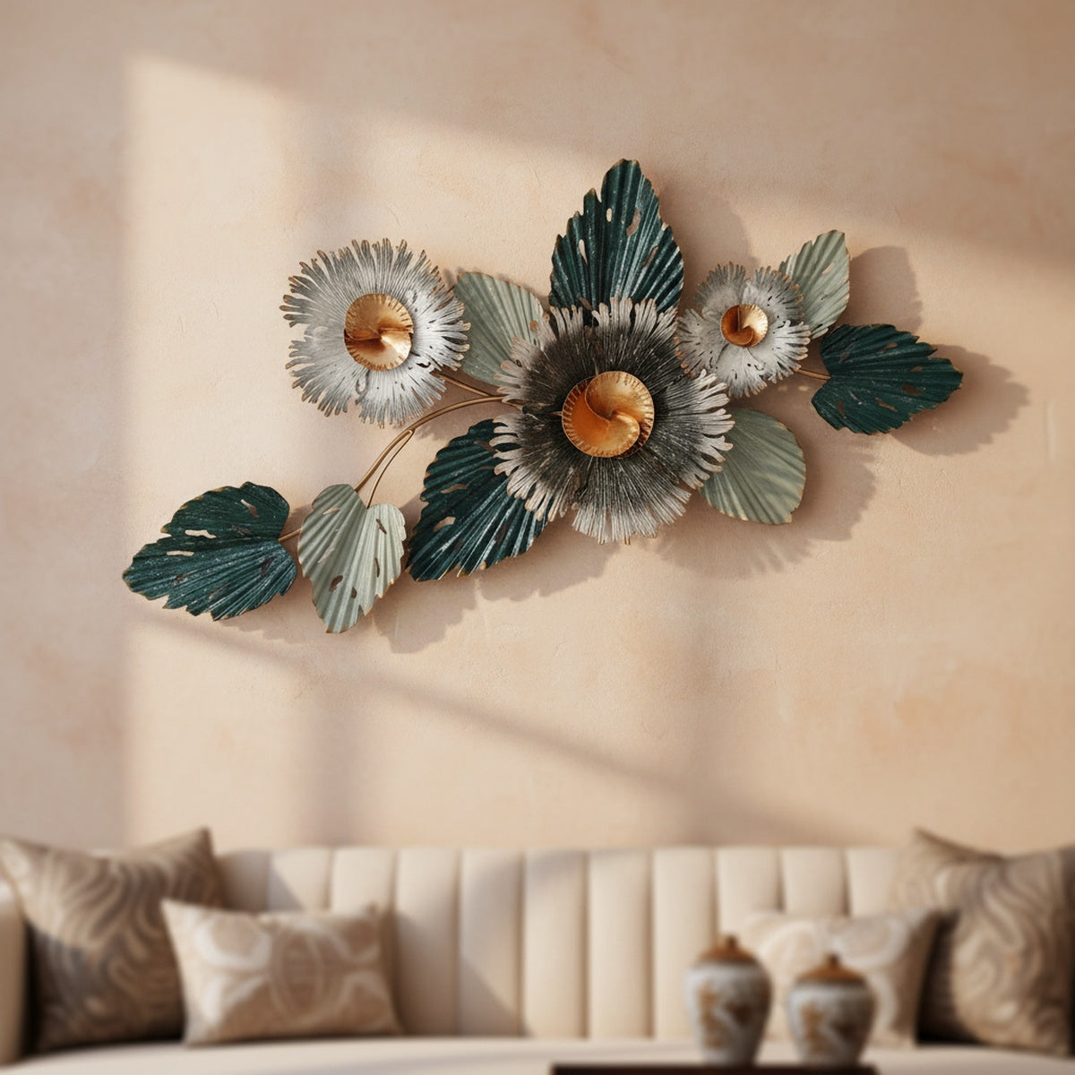 Green Floral Metal Wall Art