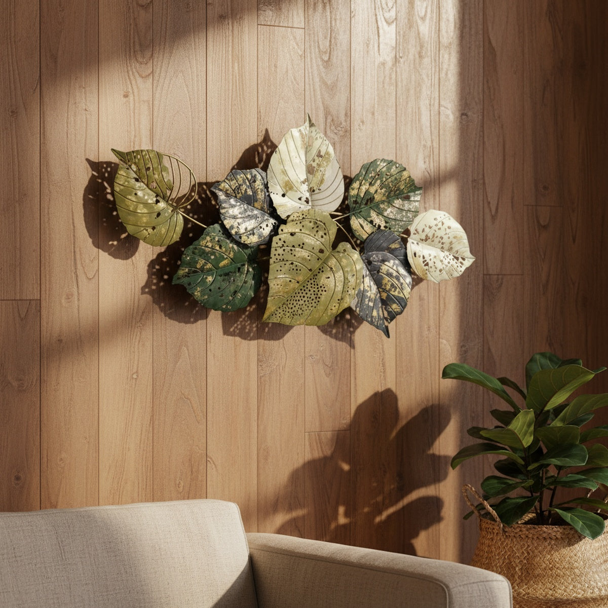 Green Gold Leaf Metal Wall Art