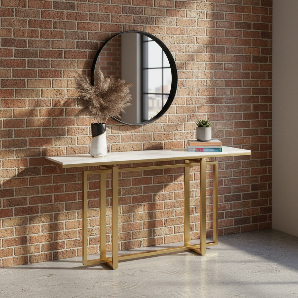 Intercrossed Gold Marble Console Table