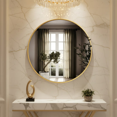 Matte Gold Round Metal Wall Mirror