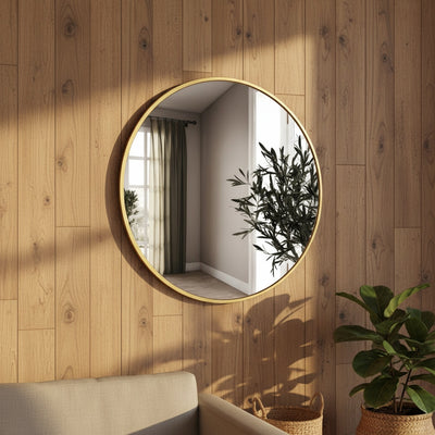 Matte Gold Round Metal Wall Mirror