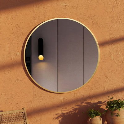 Matte Gold Round Metal Wall Mirror