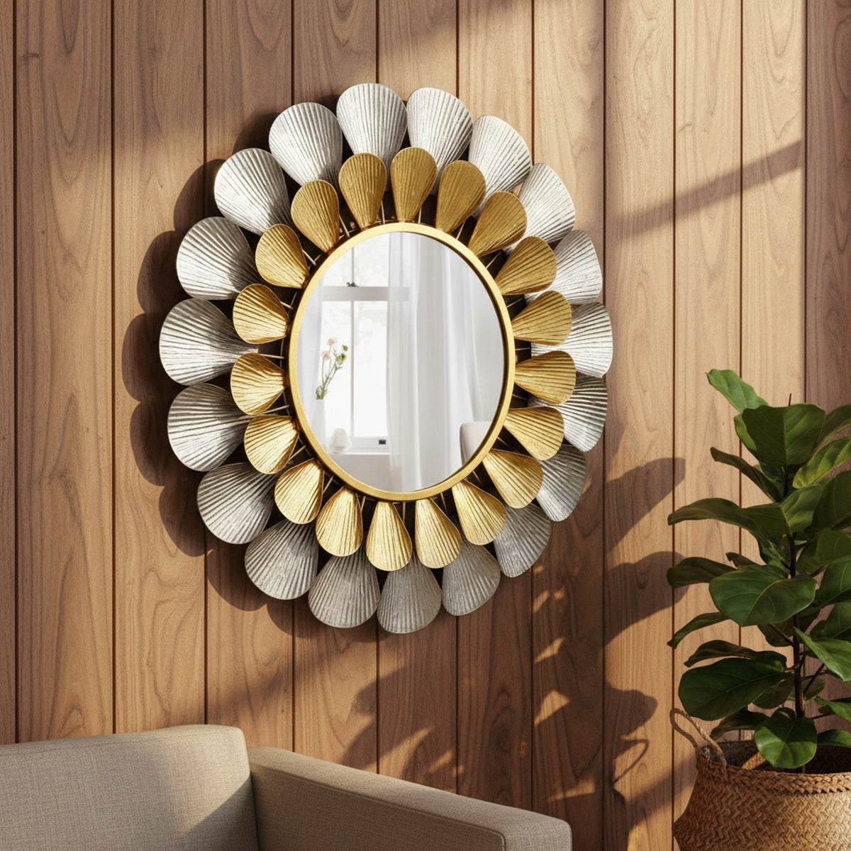 Metal Rose Petals Decorative Mirror