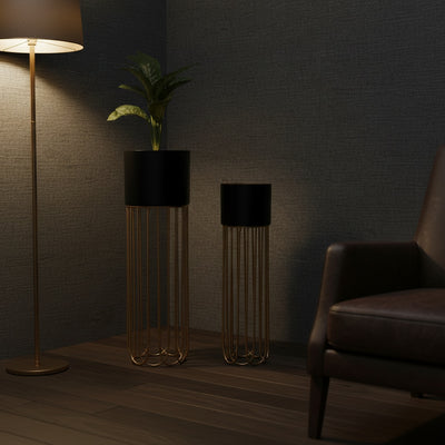 Luxury Black and Gold Metal Floor Planter Set of 2