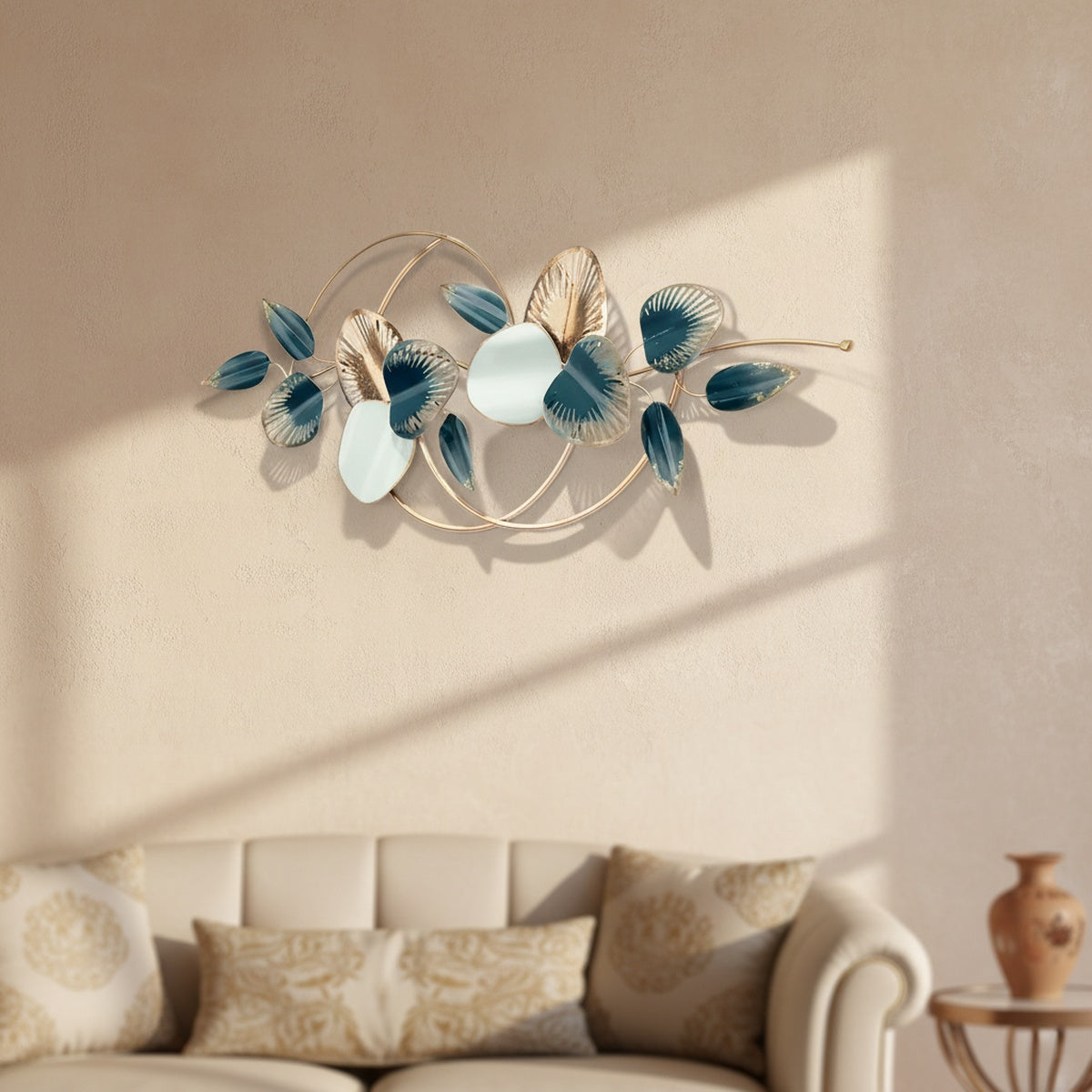Mint Entwined Leaves Metal Wall Art