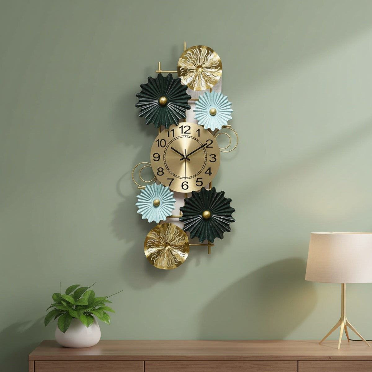 Multicolour Floral Metal Wall Clock
