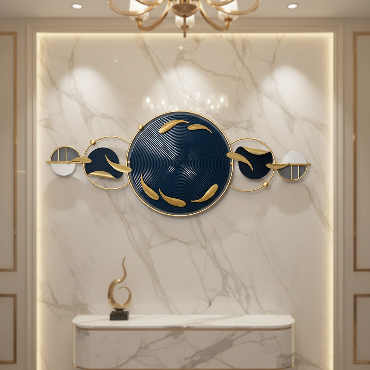 Navy Golden Fish Metal Wall Art