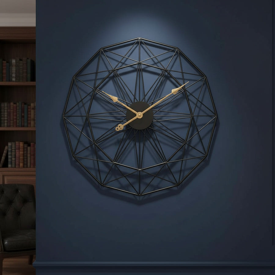 Octagonal Golden Metal Wall Clock
