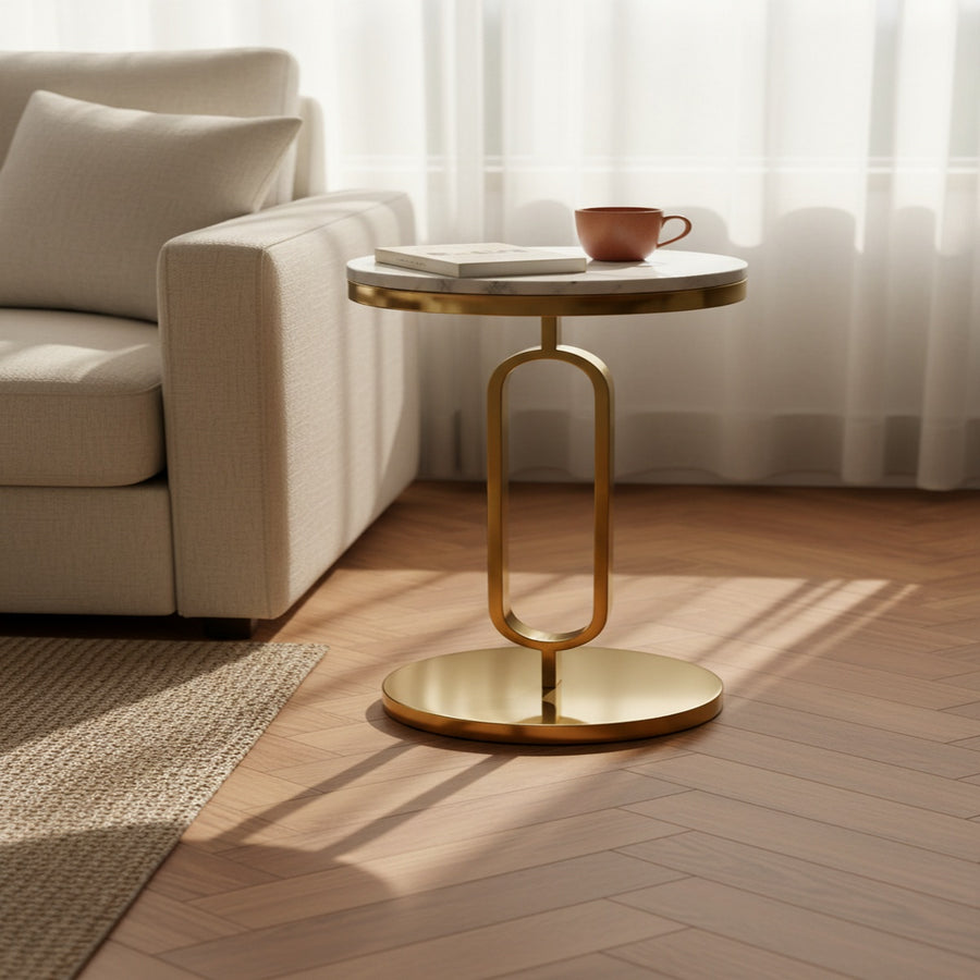Oval Gold Marble Side Table