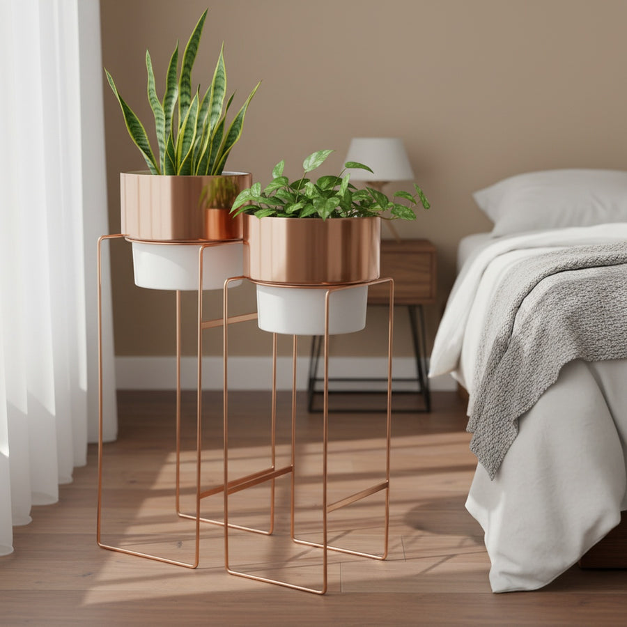 Luxury Rose Gold Metal Planter Set of 2