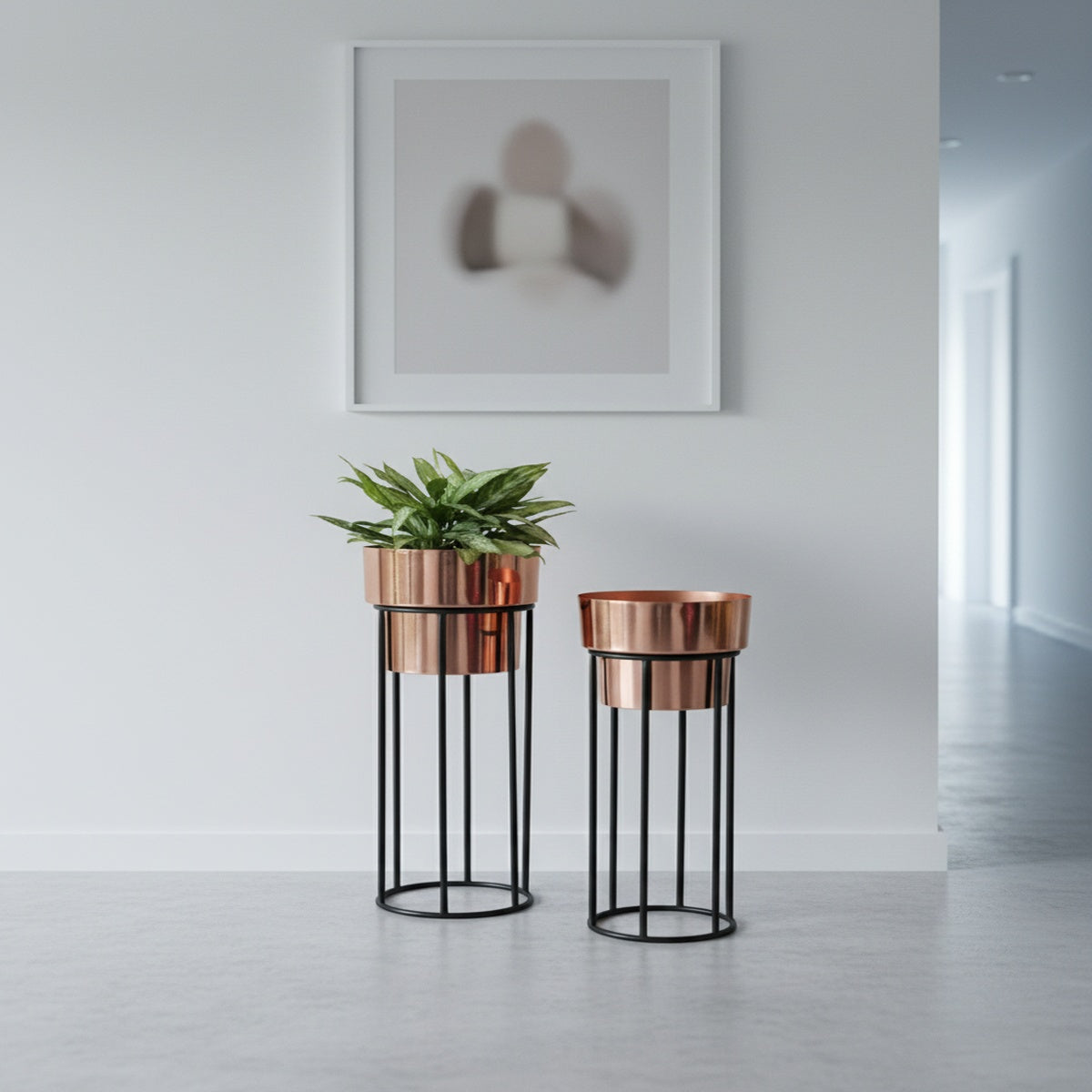 Rose Gold Black Cylindrical Planter Set of 2