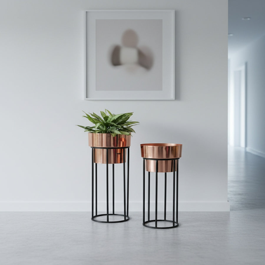 Rose Gold Black Cylindrical Planter Set of 2