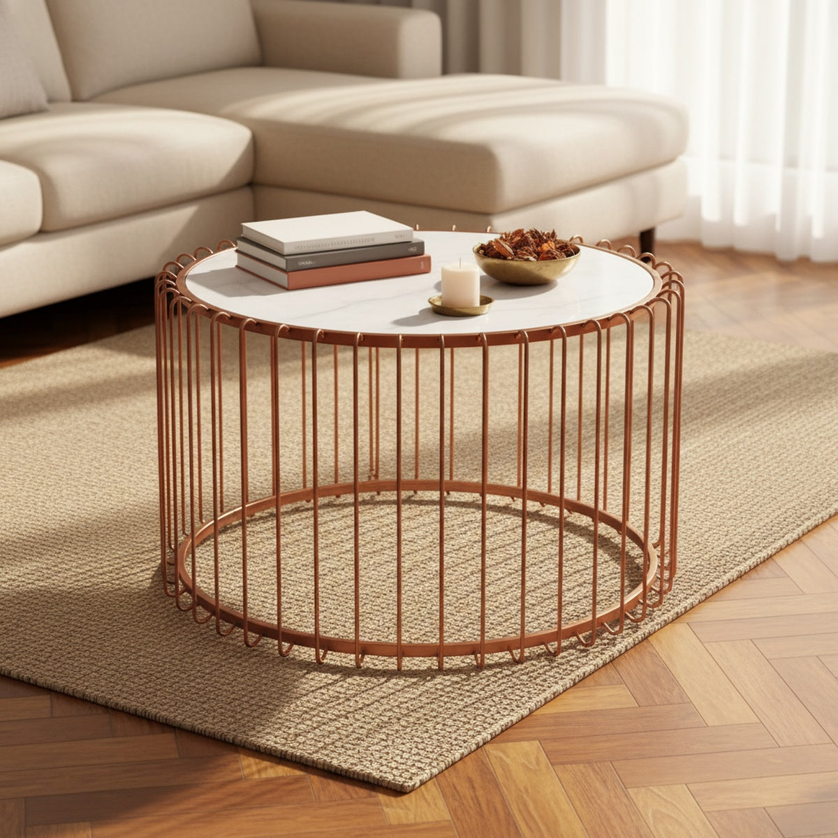 Rose Gold Cage Marble Coffee Table