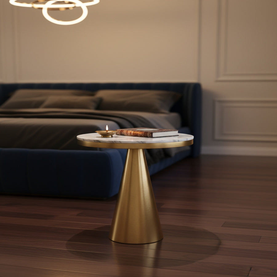 Round Gold Marble Accent Table