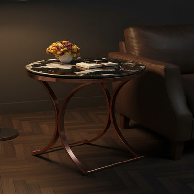 Round Rose Gold Marble End Table