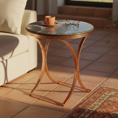 Round Rose Gold Marble End Table