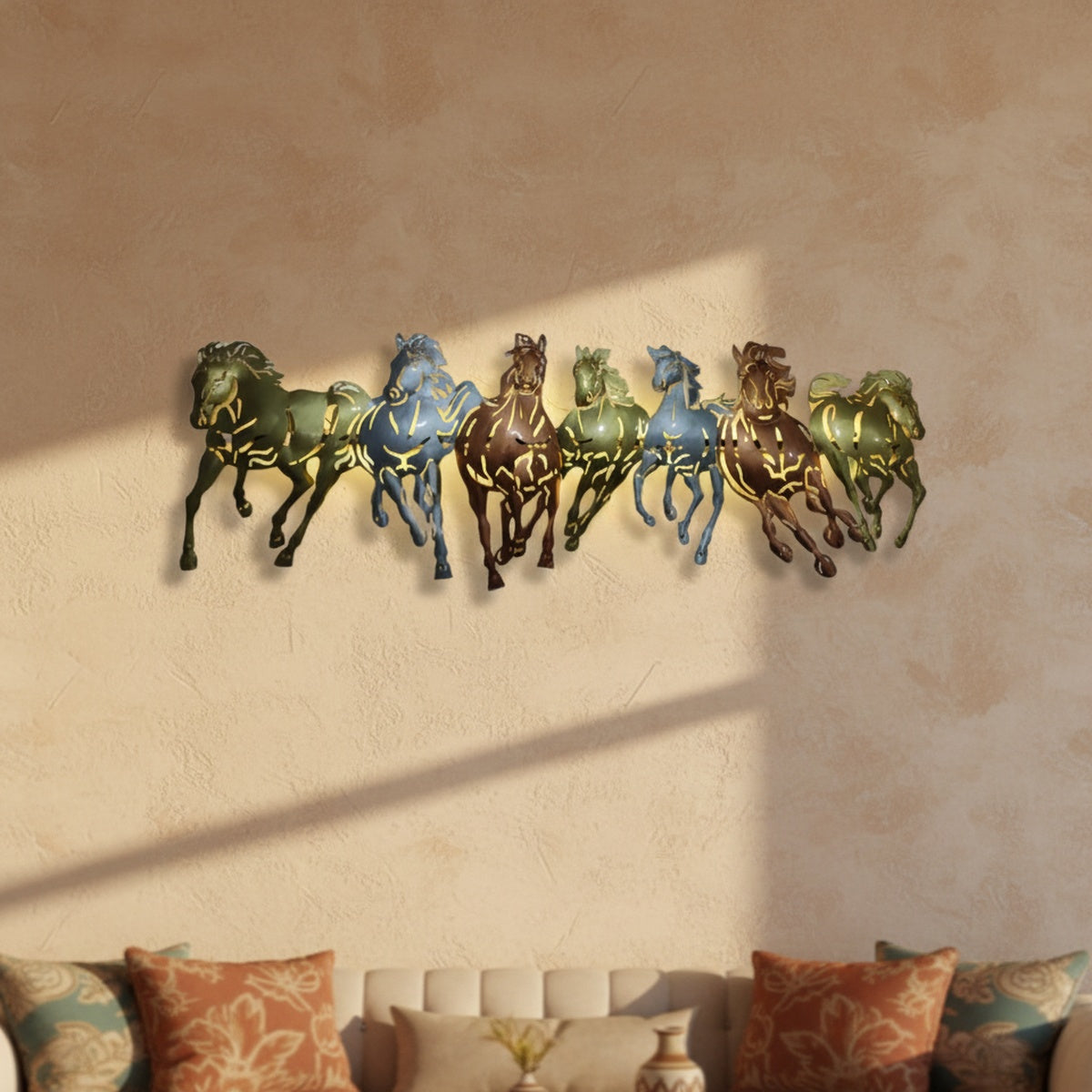Seven Horses LED Metal Wall Art