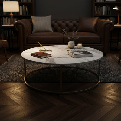 Silver White Marble Round Coffee Table