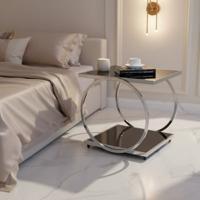 Square Black Glass Ring Side Table
