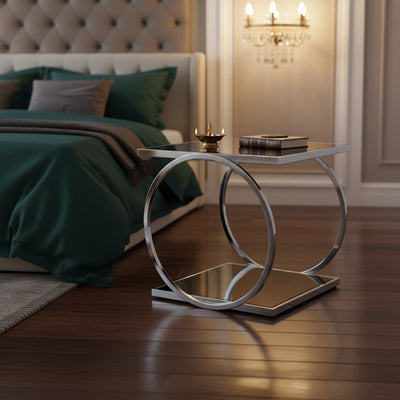 Square Black Glass Ring Side Table