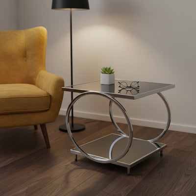 Square Black Glass Ring Side Table