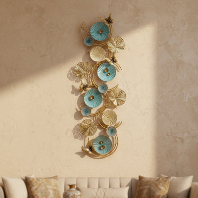 Teal Gold Bloom Metal Wall Art