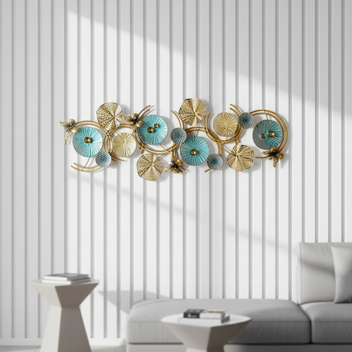 Teal Gold Bloom Metal Wall Art