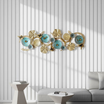 Teal Gold Bloom Metal Wall Art