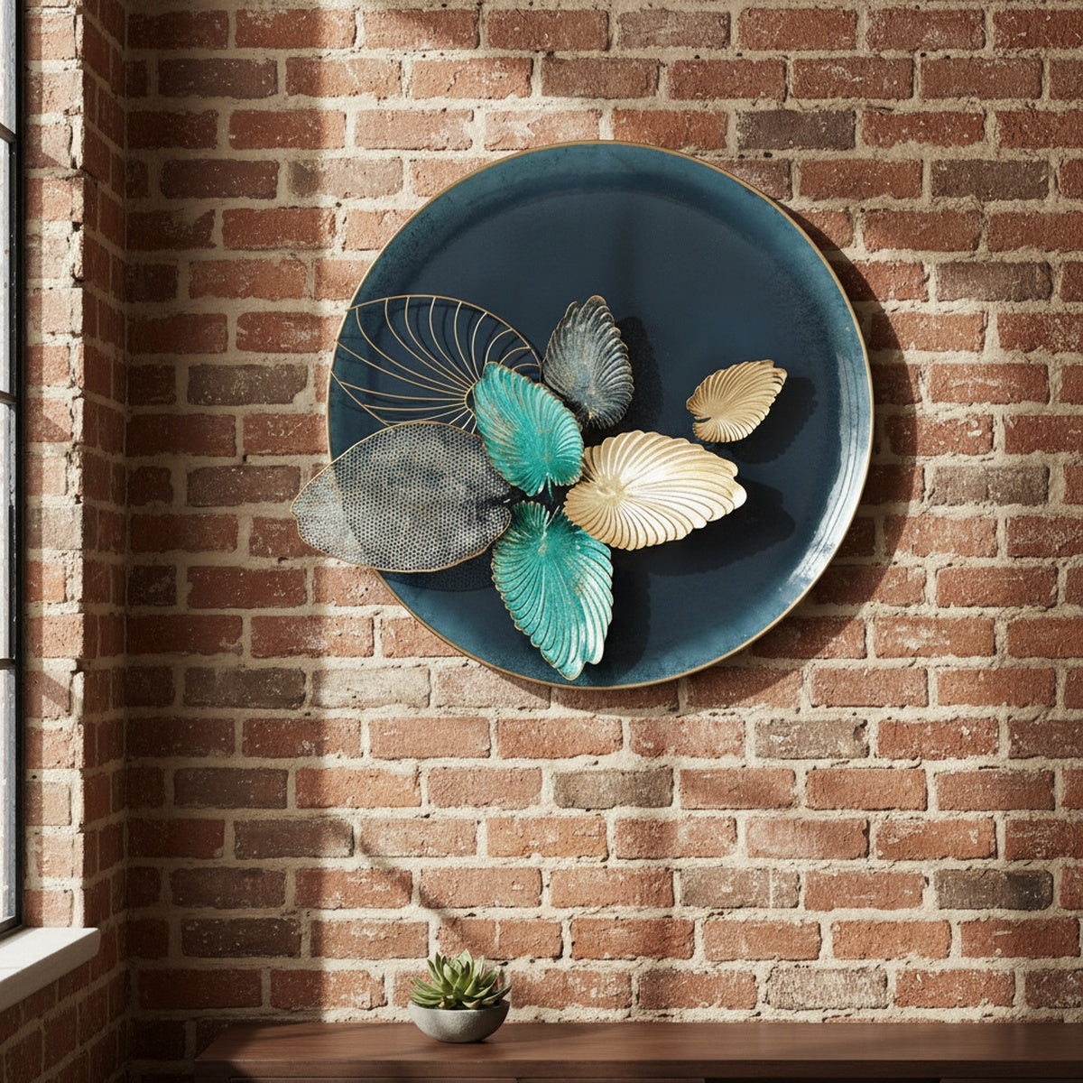 Teal Gold Metal Wall Art