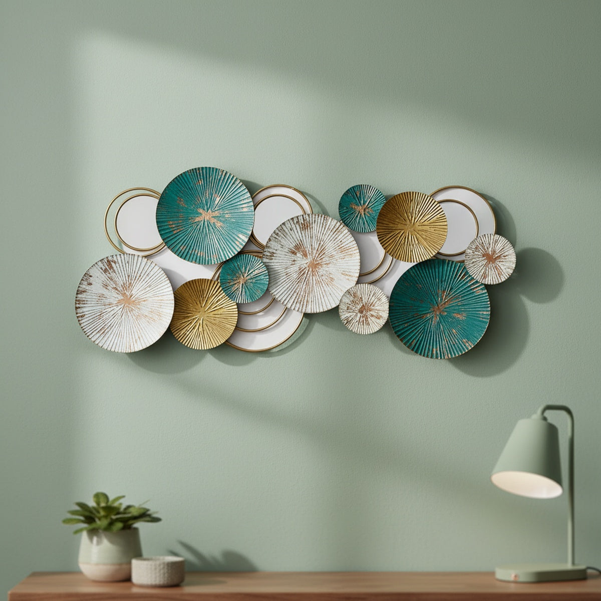 Teal Gold Metal Wall Art